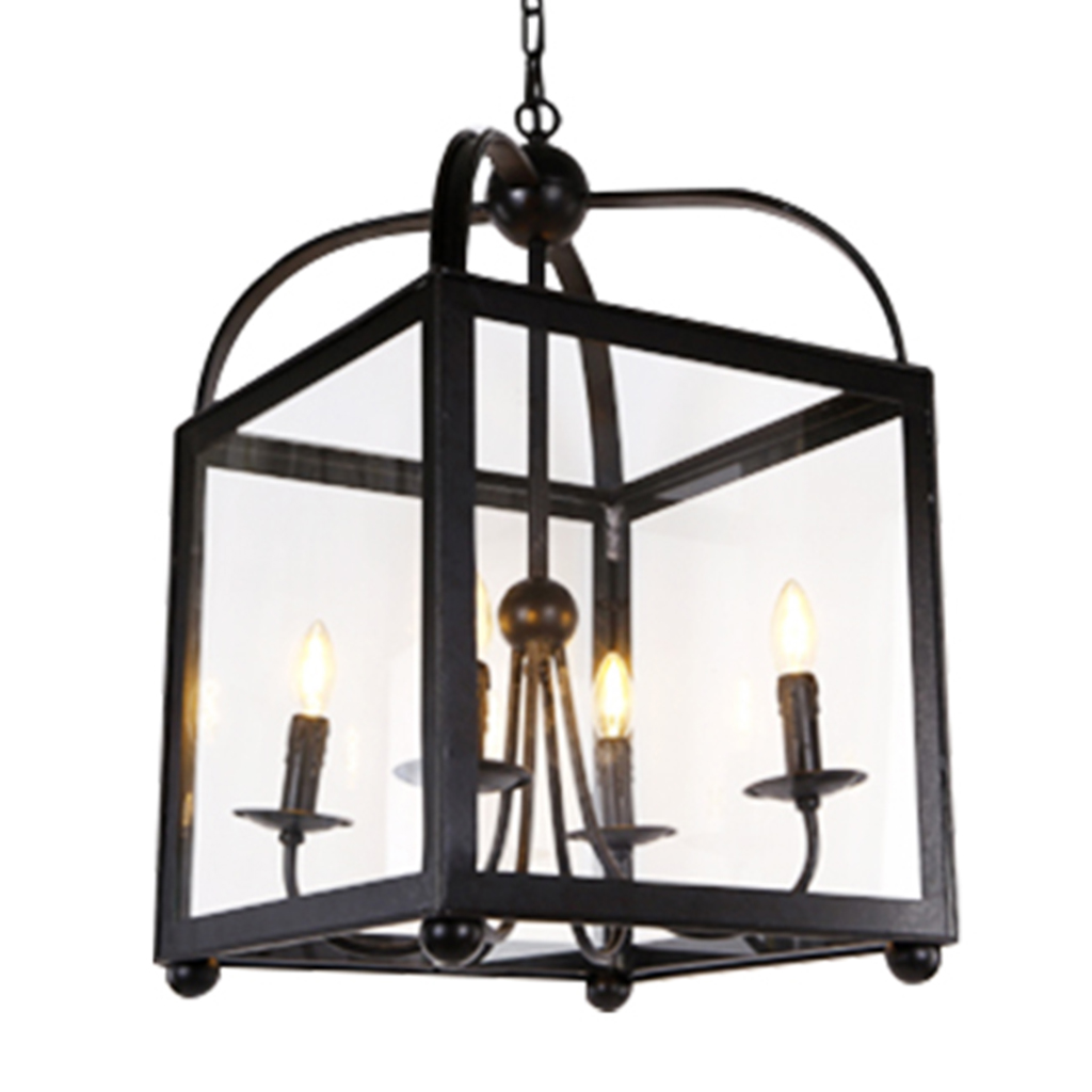 PENDANT FITTING 1LT E27 SQUARE CLEAR GLASS BLACK EBD0338