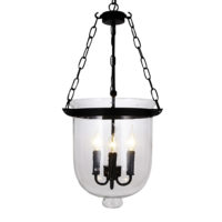 PENDANT FITTING 3LT E14 CLEAR BELLY GLASS/AGED BLACK  EBD0522