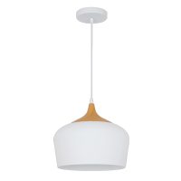 PENDANT FITTING 1LT E27 WOOD/MATT WHITE EL7006/WHT