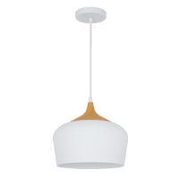 PENDANT FITTING 1LT E27 WOOD/MATT WHITE EL7006