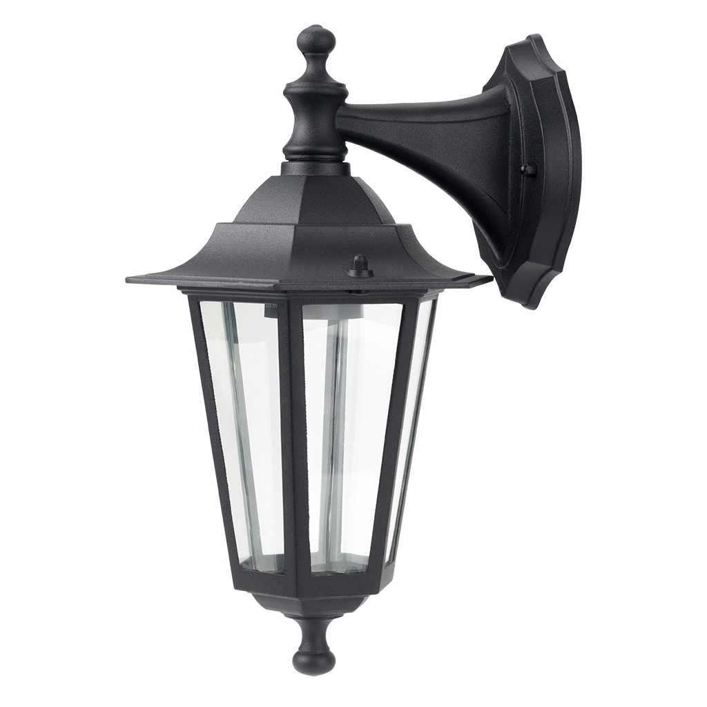 LANTERN WALL DOWNTURN 1LT E27 6PANEL BLACK GTL322