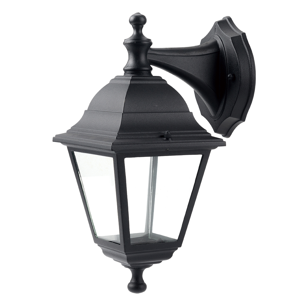 LANTERN WALL DOWNTURN 1LT E27 4PANEL BLACK GTL328