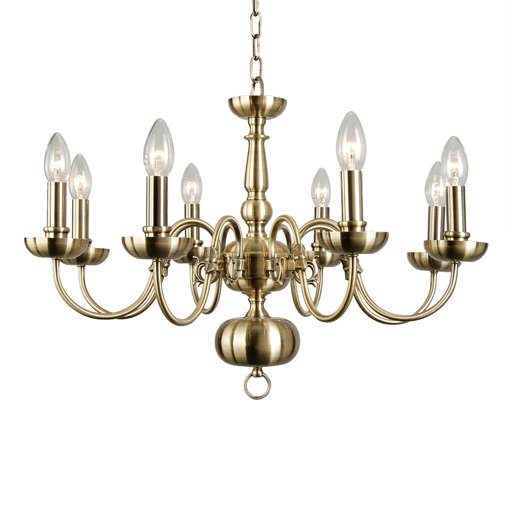 CHANDELIER FITTING 8LT E14 ANTIQUE BRASS KAV9001/8P-AB