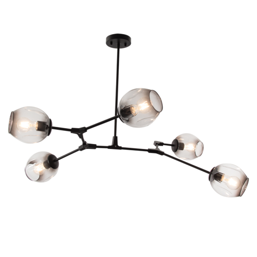 PENDANT FITTING 5LT E27 SMOKE GLASS BLACK KAV9008/04