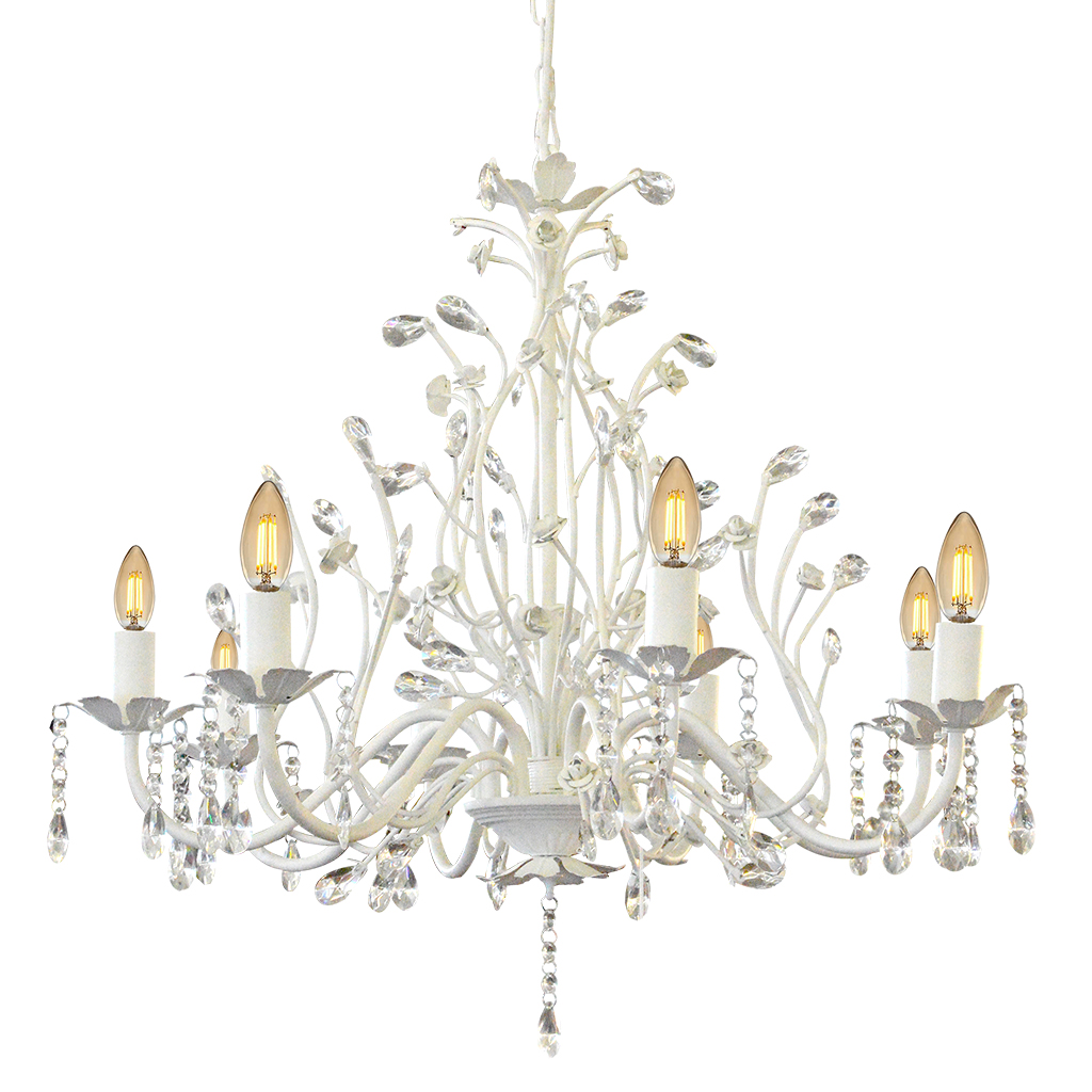 CHANDELIER FITTING 8LT E14 CRYSTAL MATT WHITE KAV9018/8P