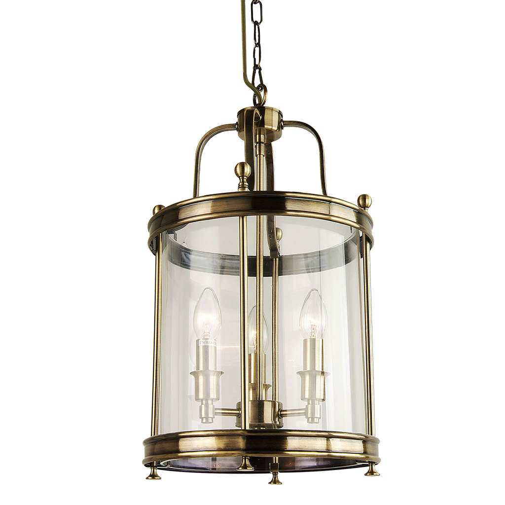 PENDANT FITTING 3LT E14 CLEAR GLASS ANTNTIQUE BRASS KAV9530/3P/AB