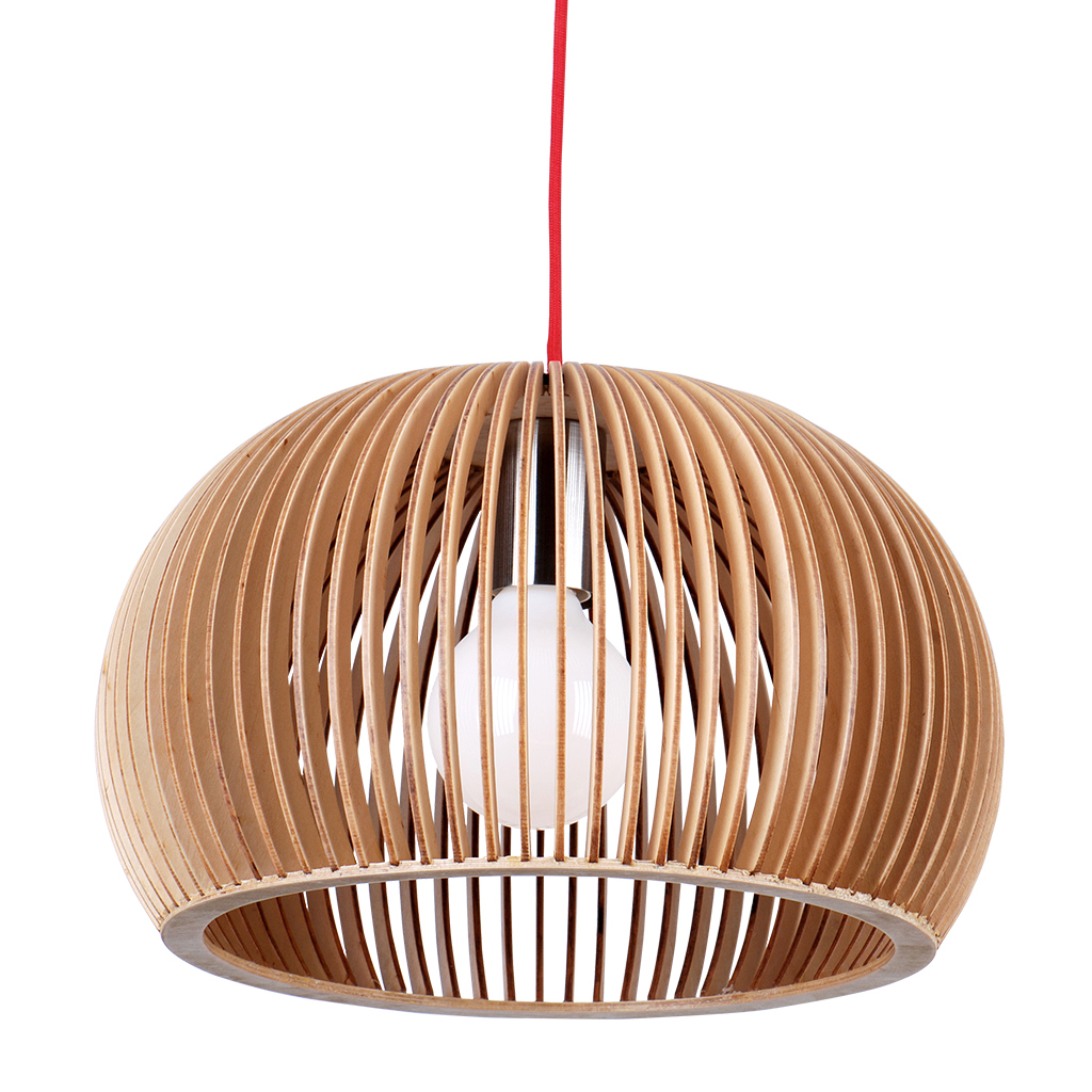 PENDANT FITTING 1LT E27 450MM BALL WOOD