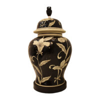 Lily Cream Shaded Black Chinese Porcelain Table Lamp