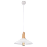 Pendant Fitting Metal and Wood with White metal Shade