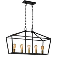5 Light Pendant Fitting in gold and black for indoor purposes