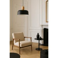 PENDANT FITTING SANDY BLACK WITH WOOD - EBD7127/04