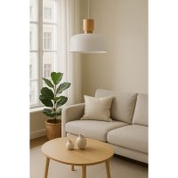 PENDANT FITTING SANDY WHITE WITH WOOD - EBD7127/25 - Image 2