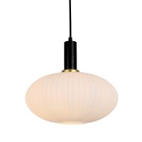 PENDANT FITTING BLACK WITH OPAL WHITE GLASS - EBD7147