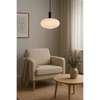 PENDANT FITTING BLACK WITH OPAL WHITE GLASS - EBD7147