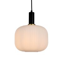 PENDANT FITTING BLACK WITH OPAL WHITE GLASS - EBD7160