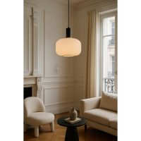 PENDANT FITTING BLACK WITH OPAL WHITE GLASS - EBD7160