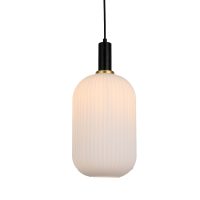 PENDANT FITTING BLACK WITH OPAL WHITE GLASS - EBD7172