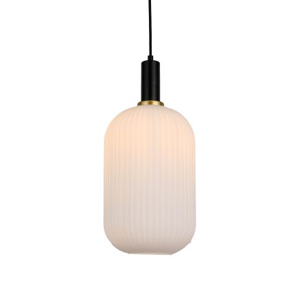 PENDANT FITTING BLACK WITH OPAL WHITE GLASS – EBD7172