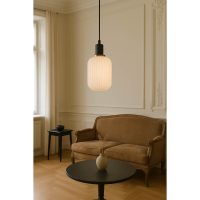 PENDANT FITTING BLACK WITH OPAL WHITE GLASS - EBD7172