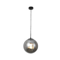 PENDANT FITTING, 300MM GLASS BALL, MATT BLACK + SMOKEY - KAV429/300/04