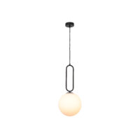 PENDANT FITTING, 300X620MM, MATT BLACK+MILKY WHITE GLASS BALL - KAV434/04