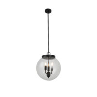 PENDANT FITTING, 3 LIGHT, 350MM, MATT BLACK+CLEAR GLASS BALL - KAV435/04