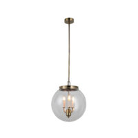 PENDANT FITTING, 3 LIGHT, 350MM, ANTIQUE BRASS+CLEAR GLASS BALL - KAV435/36