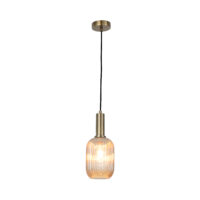 PENDANT FITTING,140X320MM, ANTIQUE BRASS+AMBER GLASS - KAV427/36