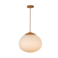 Pendant Fitting, Natural Wood  & Glass, 410mm, E27 - LLG155
