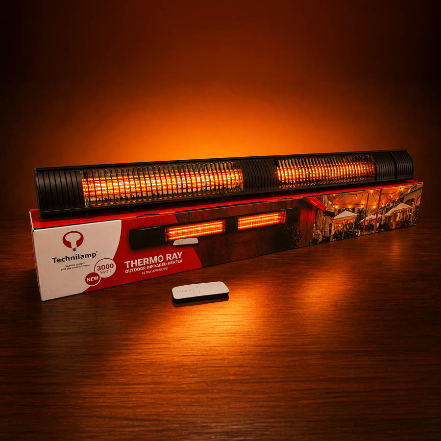 Infrared Wall Heater - 2x1500W Low Glare W/Remote IP65 - TEC011 | Technilamp Thermo Ray