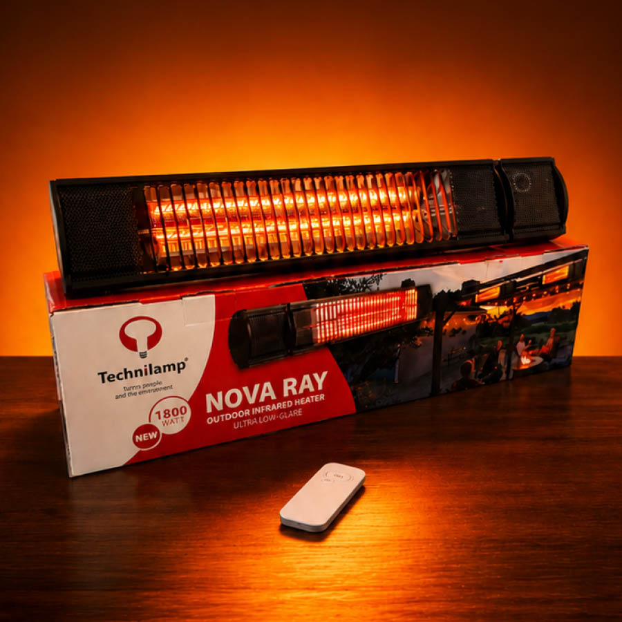 Infrared Wall Heater - 1800W Low Glare W/Remote IP65 - TEC010 | Technilamp Nova Ray